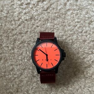 jeff analog watch with burgundy canvas strap